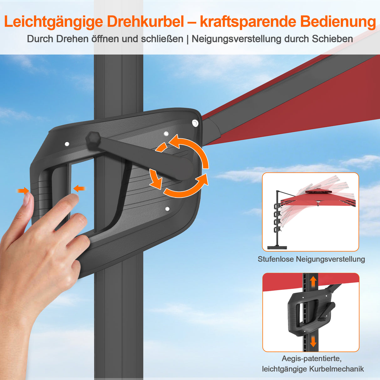 Patioslife Aegis Pro Ampelschirm mit LED-Beleuchtung – verstärkte, pulverbeschichtete Aluminiumkonstruktion für Garten und Terrasse