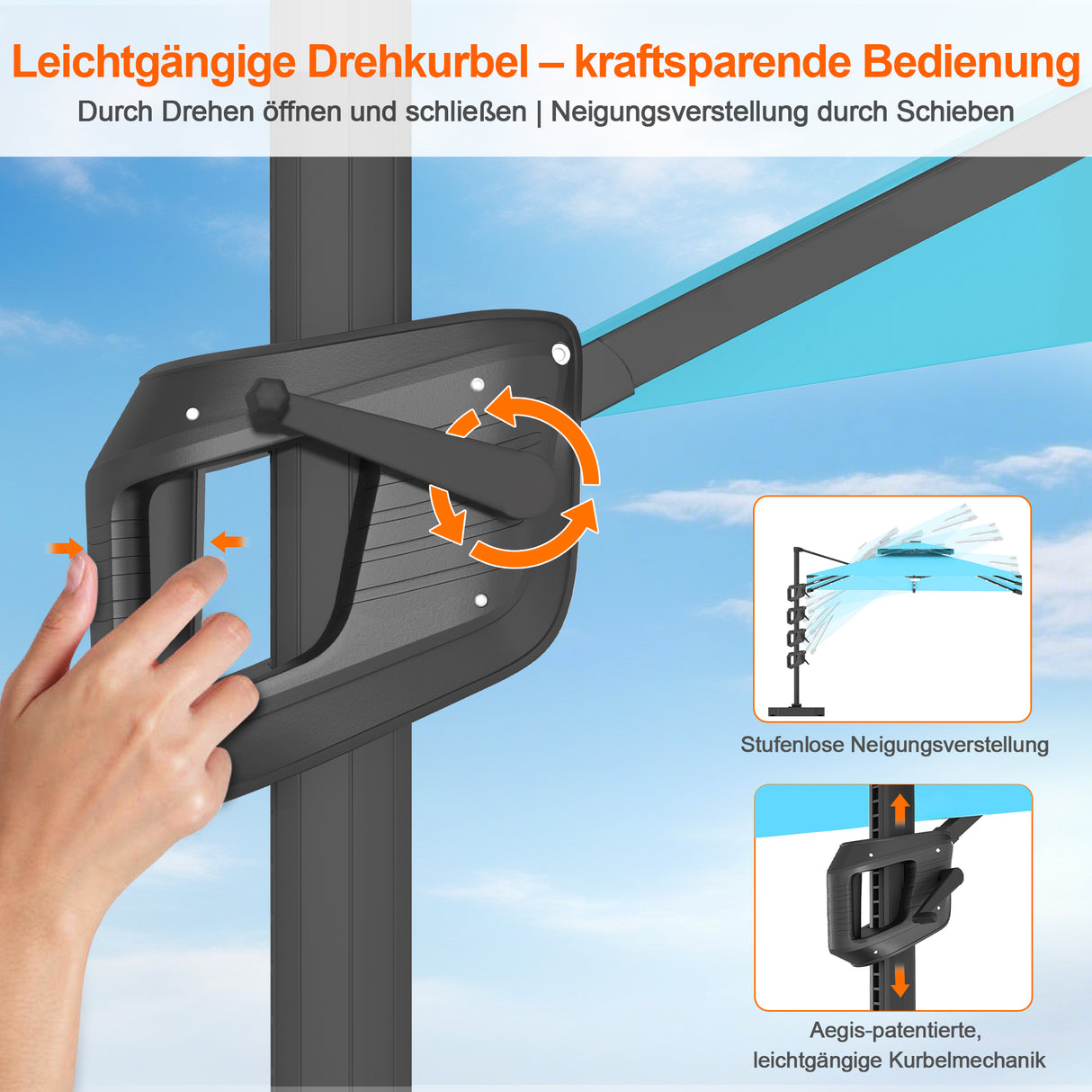 Patioslife Aegis Pro Ampelschirm mit LED-Beleuchtung – verstärkte, pulverbeschichtete Aluminiumkonstruktion für Garten und Terrasse