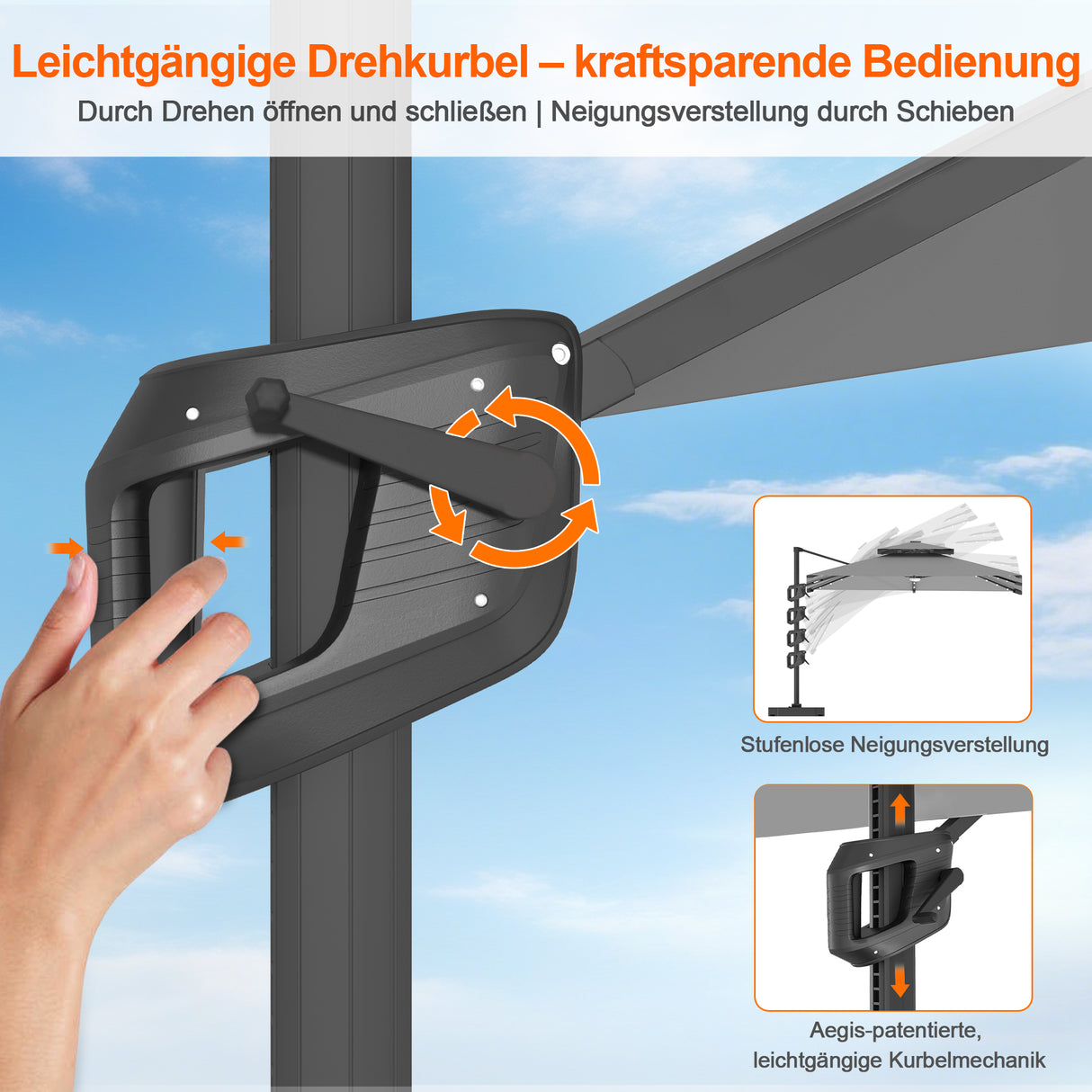Patioslife Aegis Pro Ampelschirm mit LED-Beleuchtung – verstärkte, pulverbeschichtete Aluminiumkonstruktion für Garten und Terrasse