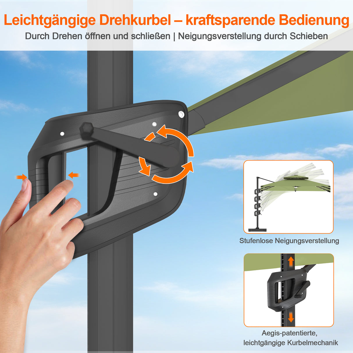 Patioslife Aegis Pro Ampelschirm mit LED-Beleuchtung – verstärkte, pulverbeschichtete Aluminiumkonstruktion für Garten und Terrasse