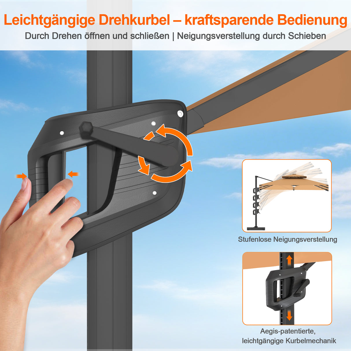 Patioslife Aegis Pro Ampelschirm mit LED-Beleuchtung – verstärkte, pulverbeschichtete Aluminiumkonstruktion für Garten und Terrasse