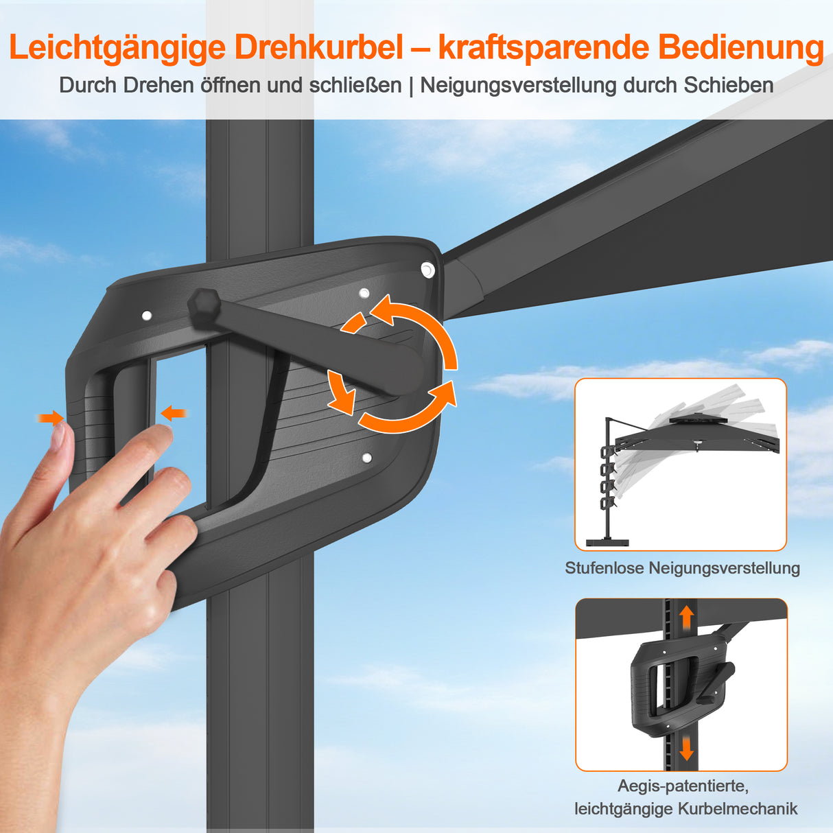 Patioslife Aegis Pro Ampelschirm mit LED-Beleuchtung – verstärkte, pulverbeschichtete Aluminiumkonstruktion für Garten und Terrasse