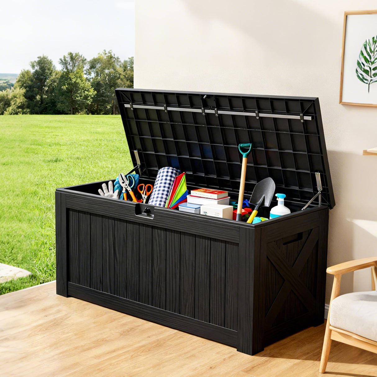 Kunstharz-Aufbewahrungsbox – groß, wetterfest, UV-beständig und abschließbar, für Polster, Gartengeräte und Poolzubehör