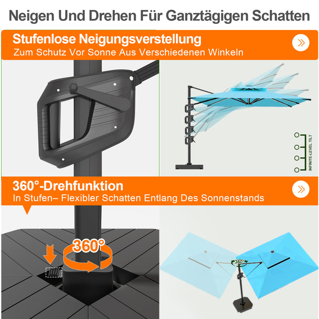 Patioslife Aegis Premium Ampelschirm mit integrierter LED-Beleuchtung, Fiberglasstreben, pulverbeschichtetem Aluminiumgestell und Schutzhülle