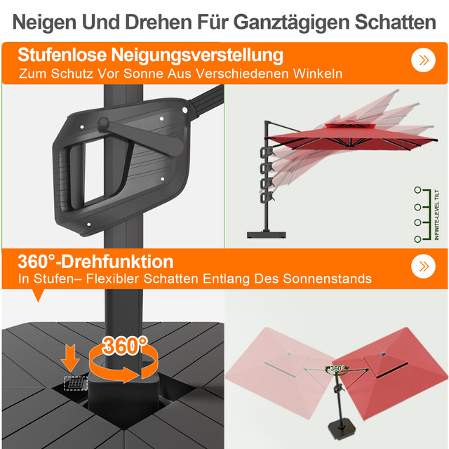 Patioslife Aegis Premium Ampelschirm mit integrierter LED-Beleuchtung, Fiberglasstreben, pulverbeschichtetem Aluminiumgestell und Schutzhülle