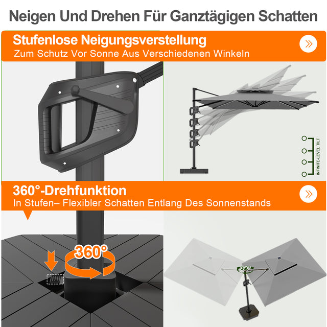 Patioslife Aegis Premium Ampelschirm mit integrierter LED-Beleuchtung, Fiberglasstreben, pulverbeschichtetem Aluminiumgestell und Schutzhülle