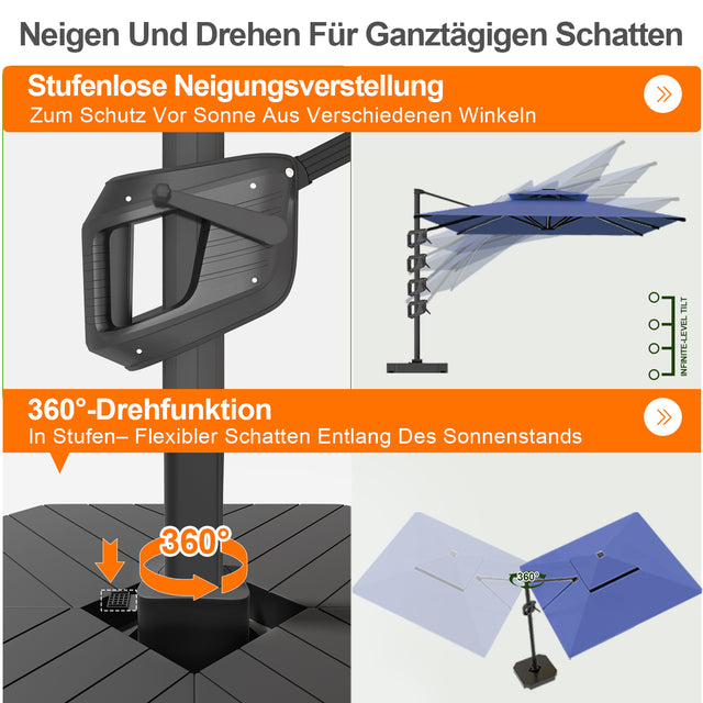 Patioslife Aegis Premium Ampelschirm mit integrierter LED-Beleuchtung, Fiberglasstreben, pulverbeschichtetem Aluminiumgestell und Schutzhülle