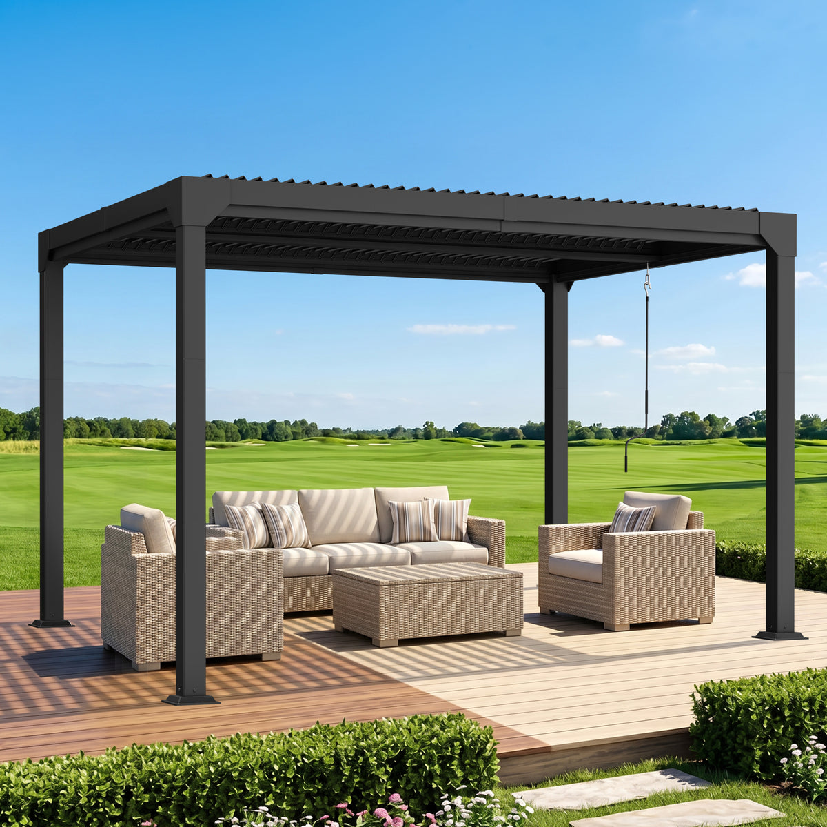 Patioslife Atlantic Aluminium-Lamellenpergola – freistehende Pergola mit verstellbarem Lamellendach