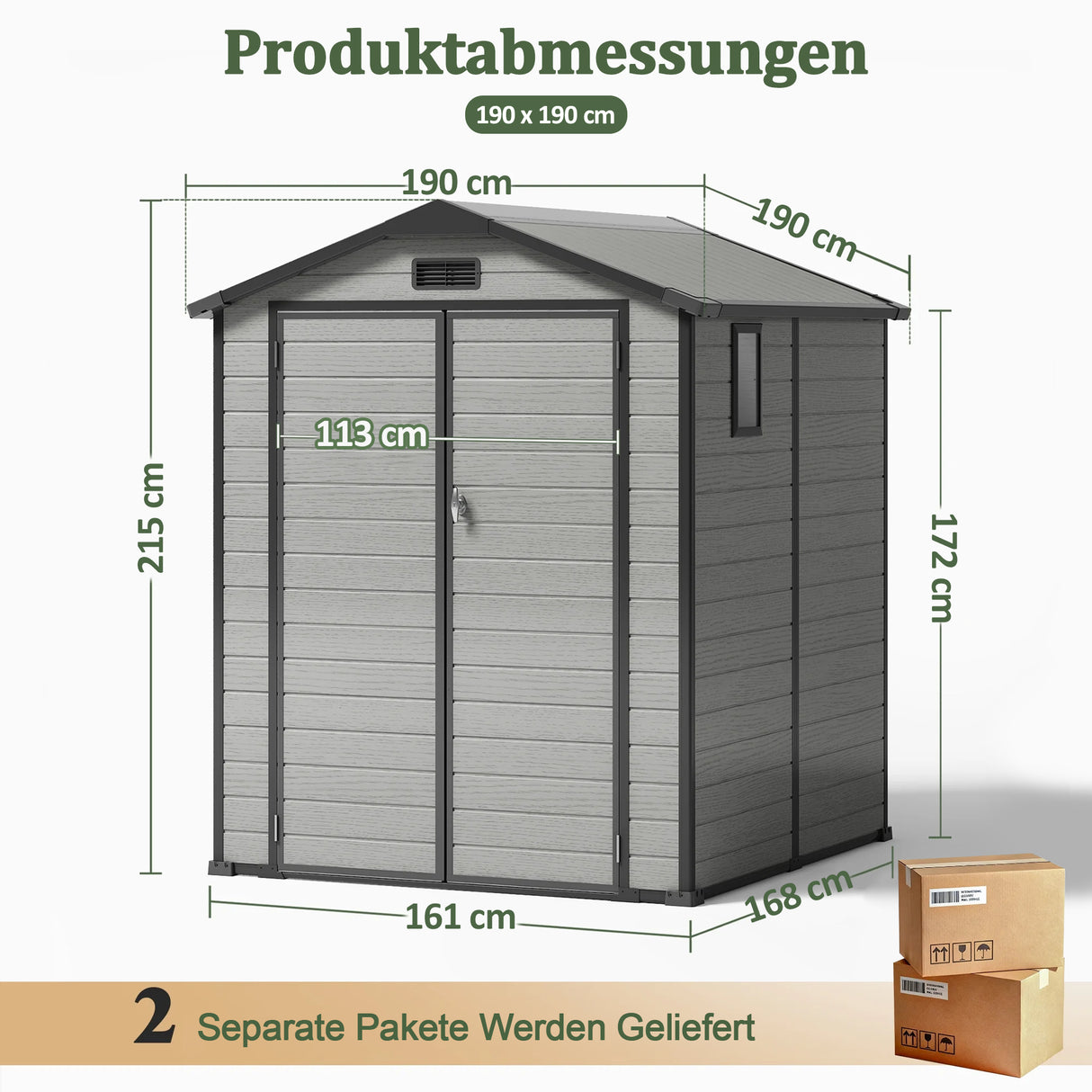 Patioslife YardVault Gerätehaus aus wetterfestem Kunstharz – mit Boden, Schloss und Fenster