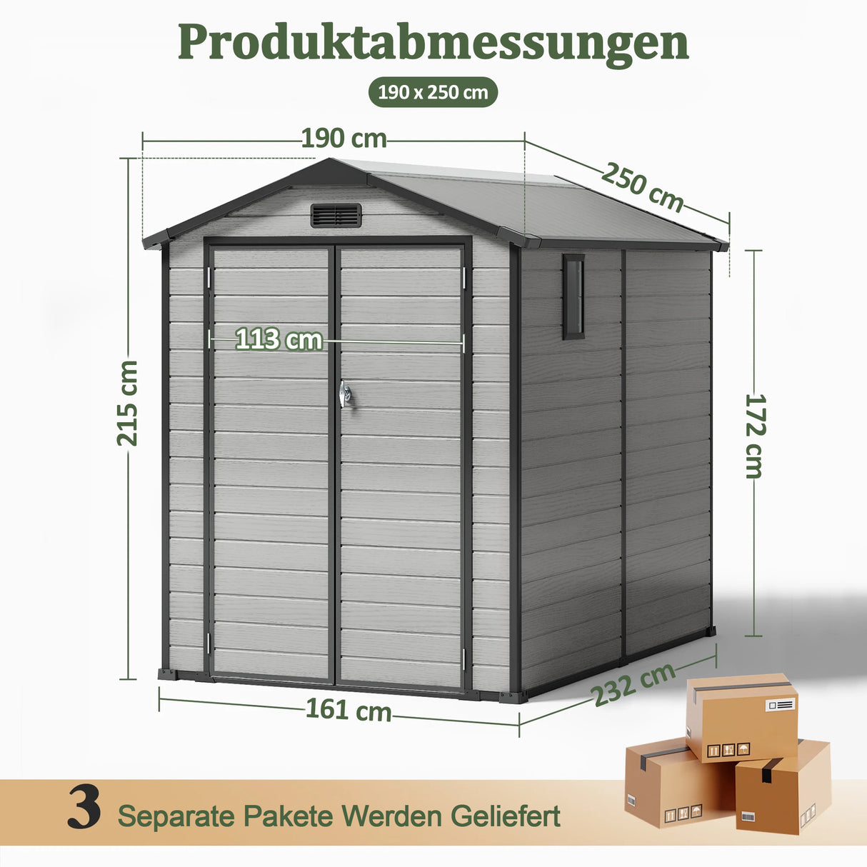 Patioslife YardVault Gerätehaus aus wetterfestem Kunstharz – mit Boden, Schloss und Fenster