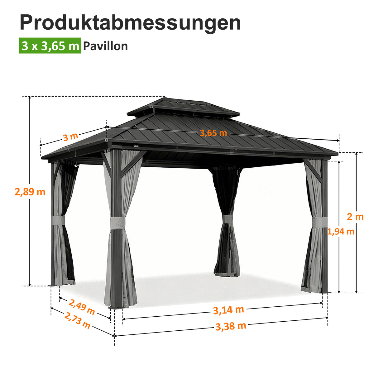 Patioslife Haven Aluminium-Pavillon – Hartdach, Entwässerung & Doppelbelüftung – Mit Vorhängen, Luxus-Garten-Pergola