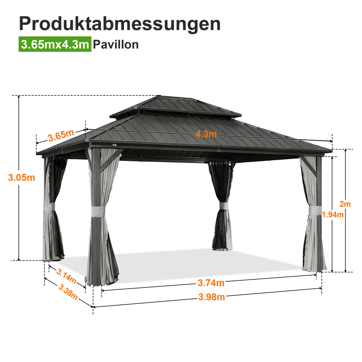 Patioslife Luxury Haven Hardtop-Pavillon aus Aluminium – 12x12 cm starke Pfosten, integrierte Entwässerung & doppelt belüftetes Dach mit Vorhängen