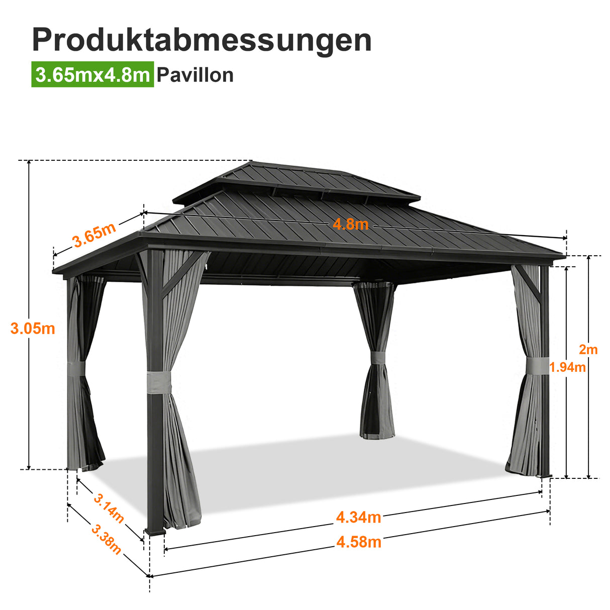 Patioslife Luxury Haven Hardtop-Pavillon aus Aluminium – 12x12 cm starke Pfosten, integrierte Entwässerung & doppelt belüftetes Dach mit Vorhängen