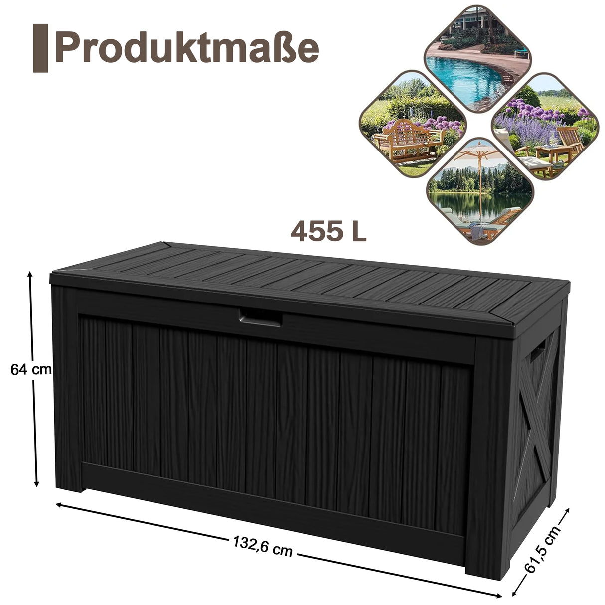 Kunstharz-Aufbewahrungsbox – groß, wetterfest, UV-beständig und abschließbar, für Polster, Gartengeräte und Poolzubehör