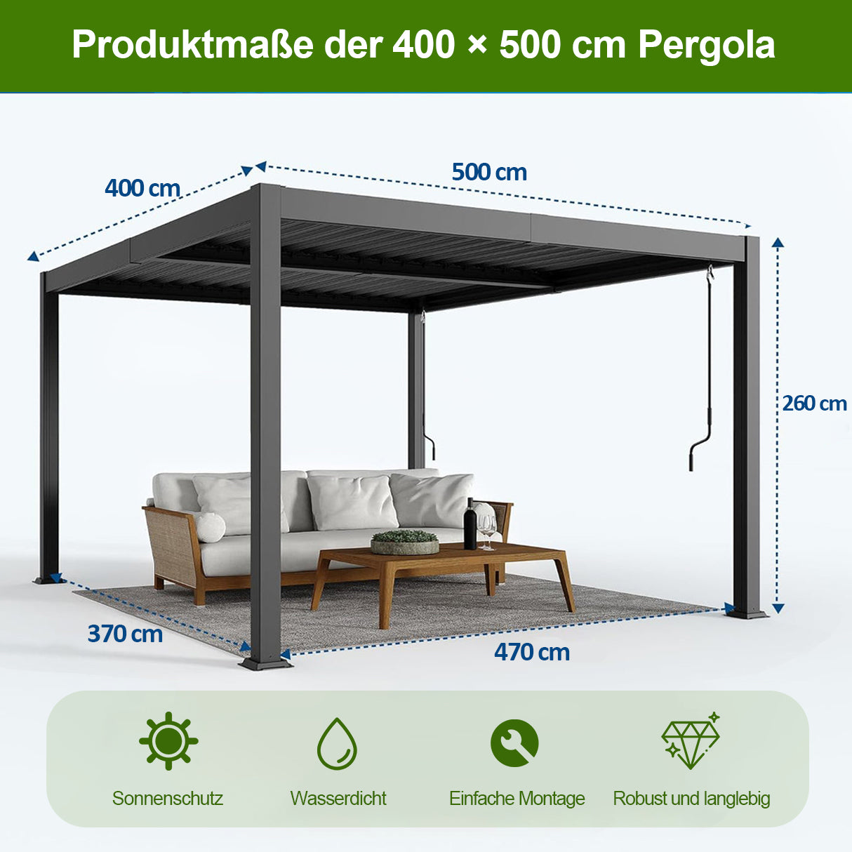 Patioslife Atlantic™ Aluminium-Lamellenpergola – freistehende Pergola mit verstellbarem Lamellendach
