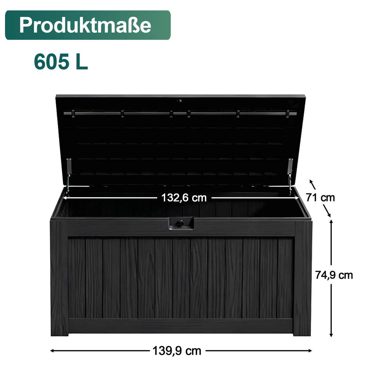 Kunstharz-Aufbewahrungsbox – groß, wetterfest, UV-beständig und abschließbar, für Polster, Gartengeräte und Poolzubehör