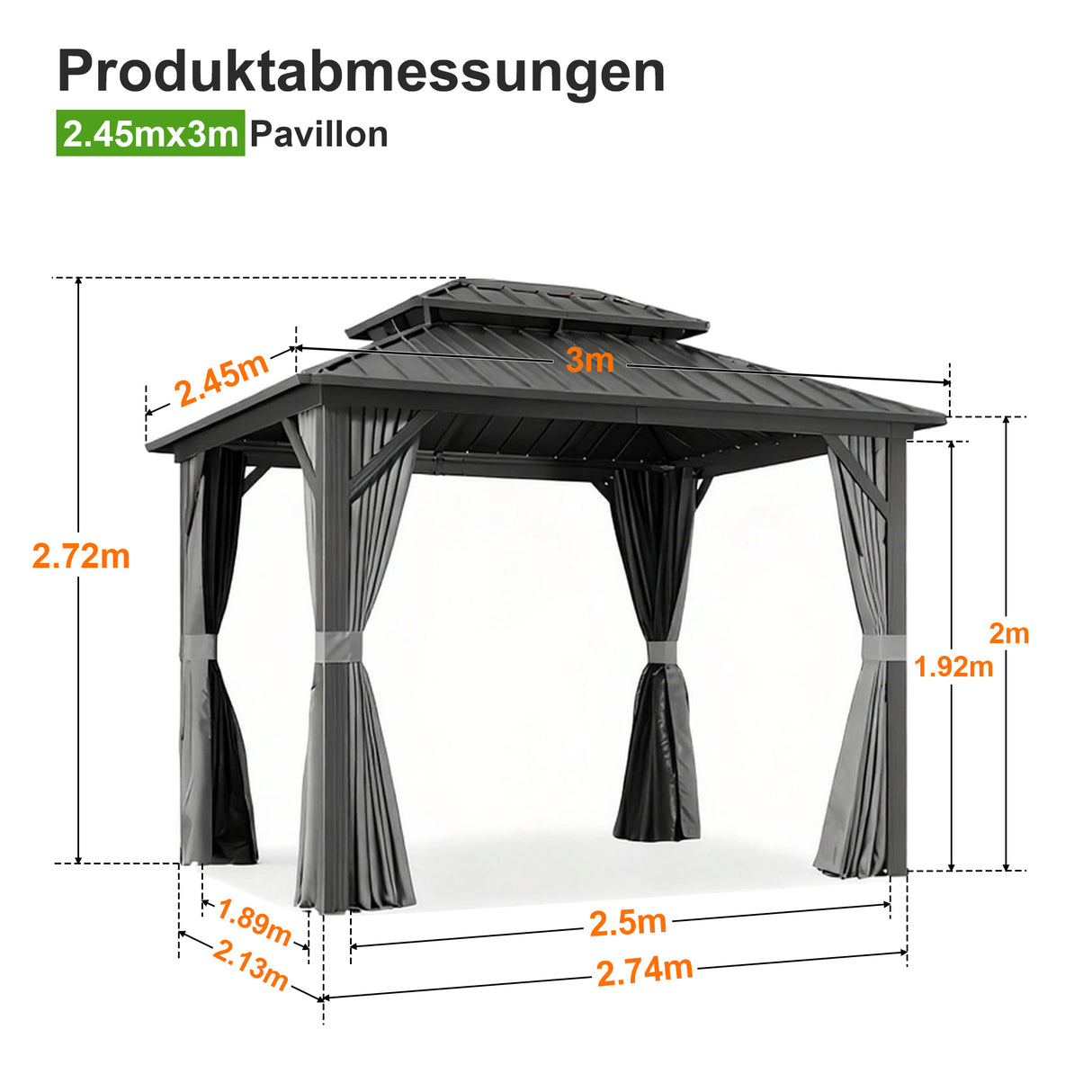 Patioslife Luxury Haven Hardtop-Pavillon aus Aluminium – 12x12 cm starke Pfosten, integrierte Entwässerung & doppelt belüftetes Dach mit Vorhängen