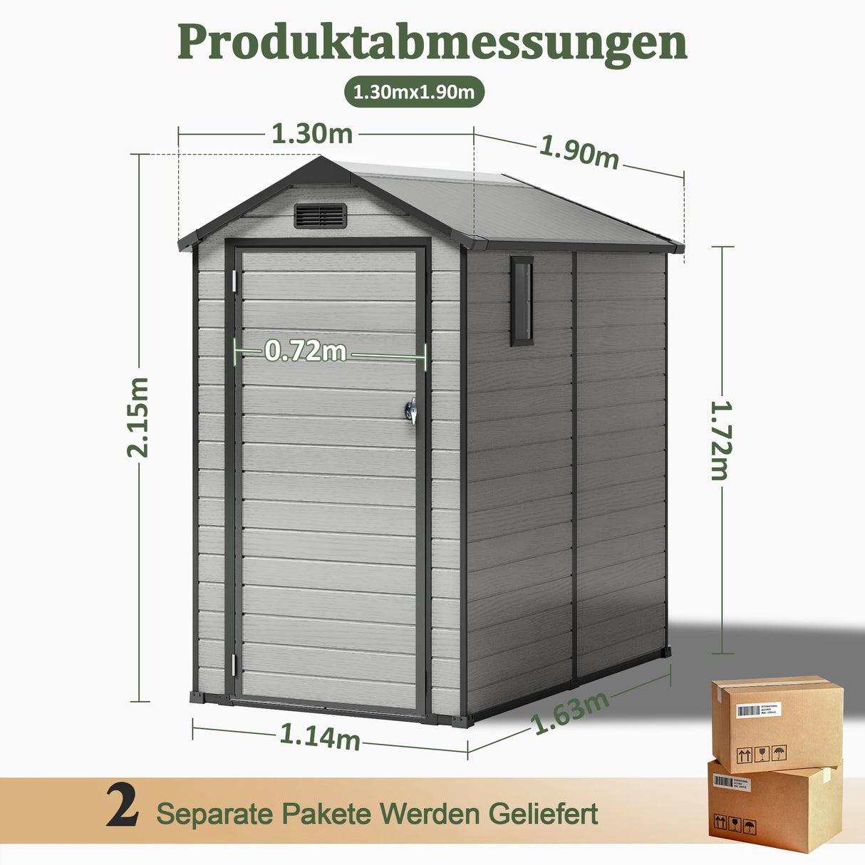 Patioslife YardVault Gerätehaus aus wetterfestem Kunstharz – mit Boden, Schloss und Fenster