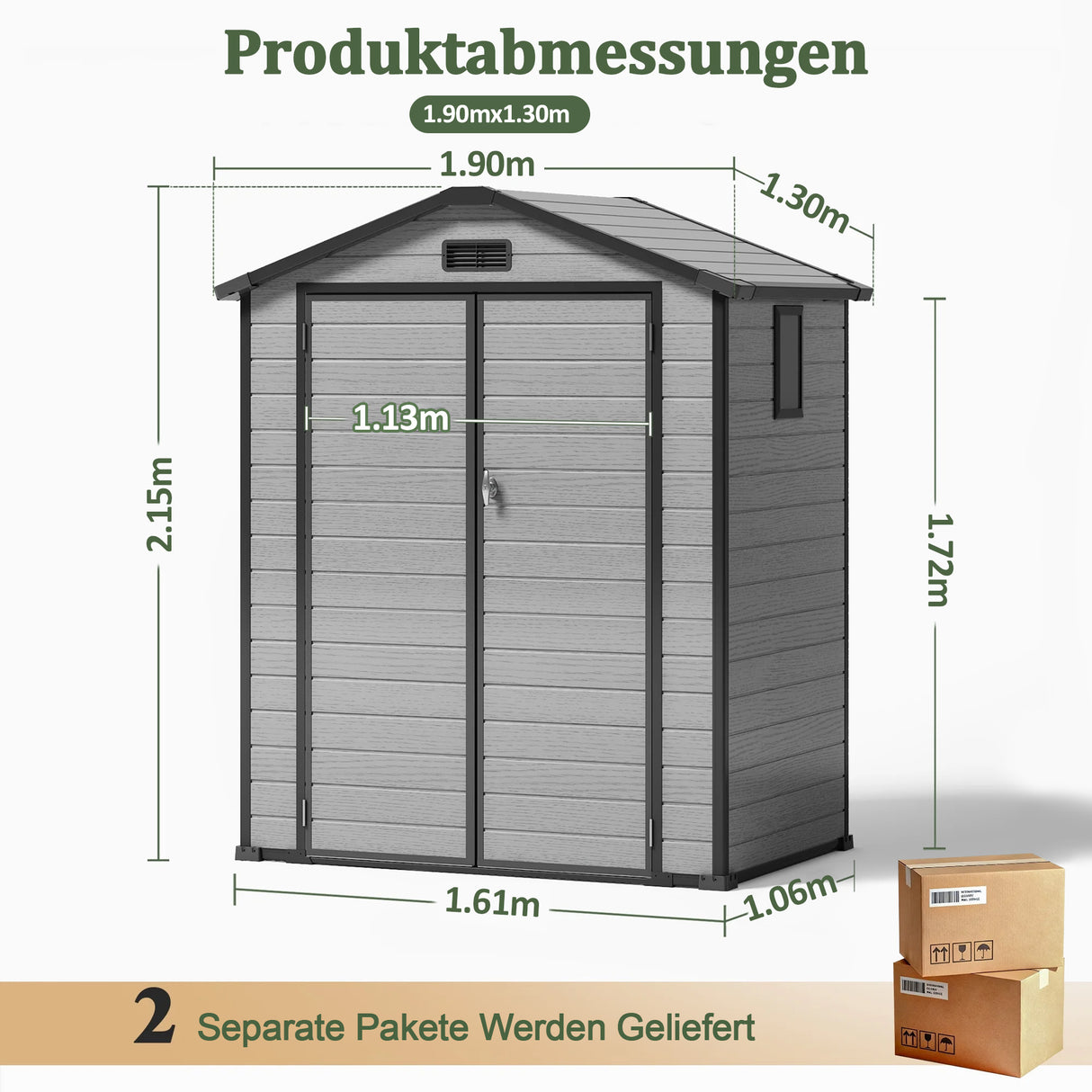 Patioslife YardVault Gerätehaus aus wetterfestem Kunstharz – mit Boden, Schloss und Fenster