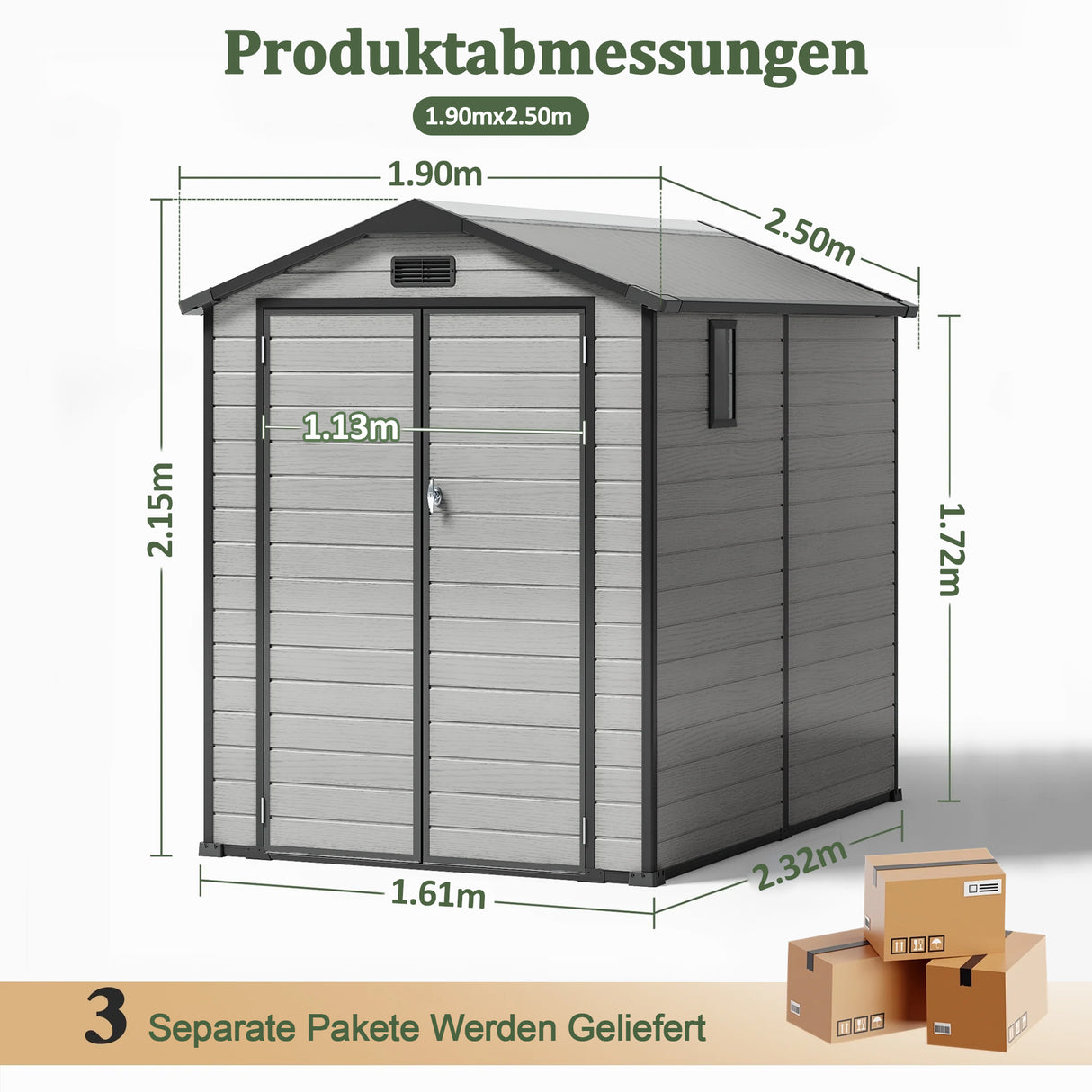 Patioslife YardVault Gerätehaus aus wetterfestem Kunstharz – mit Boden, Schloss und Fenster