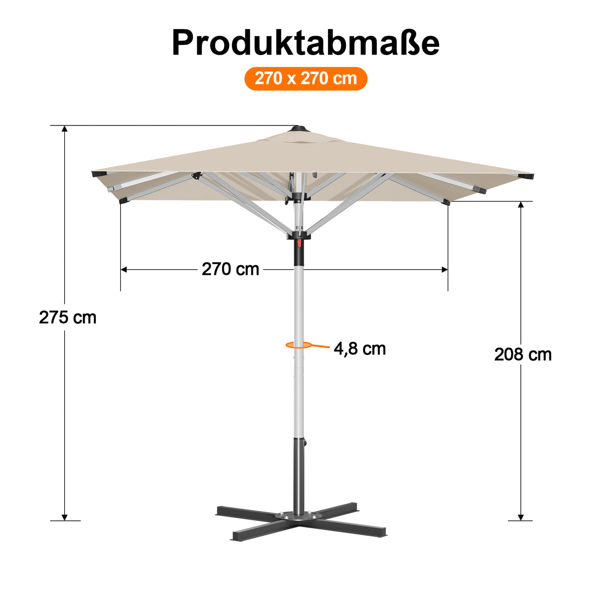 Patioslife Sonnenschirm – quadratisch & rund | Robuster Aluminiummast, doppelt belüftetes Schirmdach | 2,7 m, 3 m & 3,35 m
