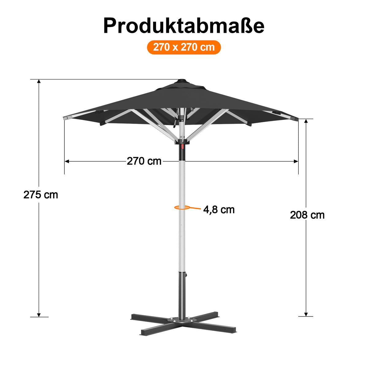 Patioslife Sonnenschirm – quadratisch & rund | Robuster Aluminiummast, doppelt belüftetes Schirmdach | 2,7 m, 3 m & 3,35 m