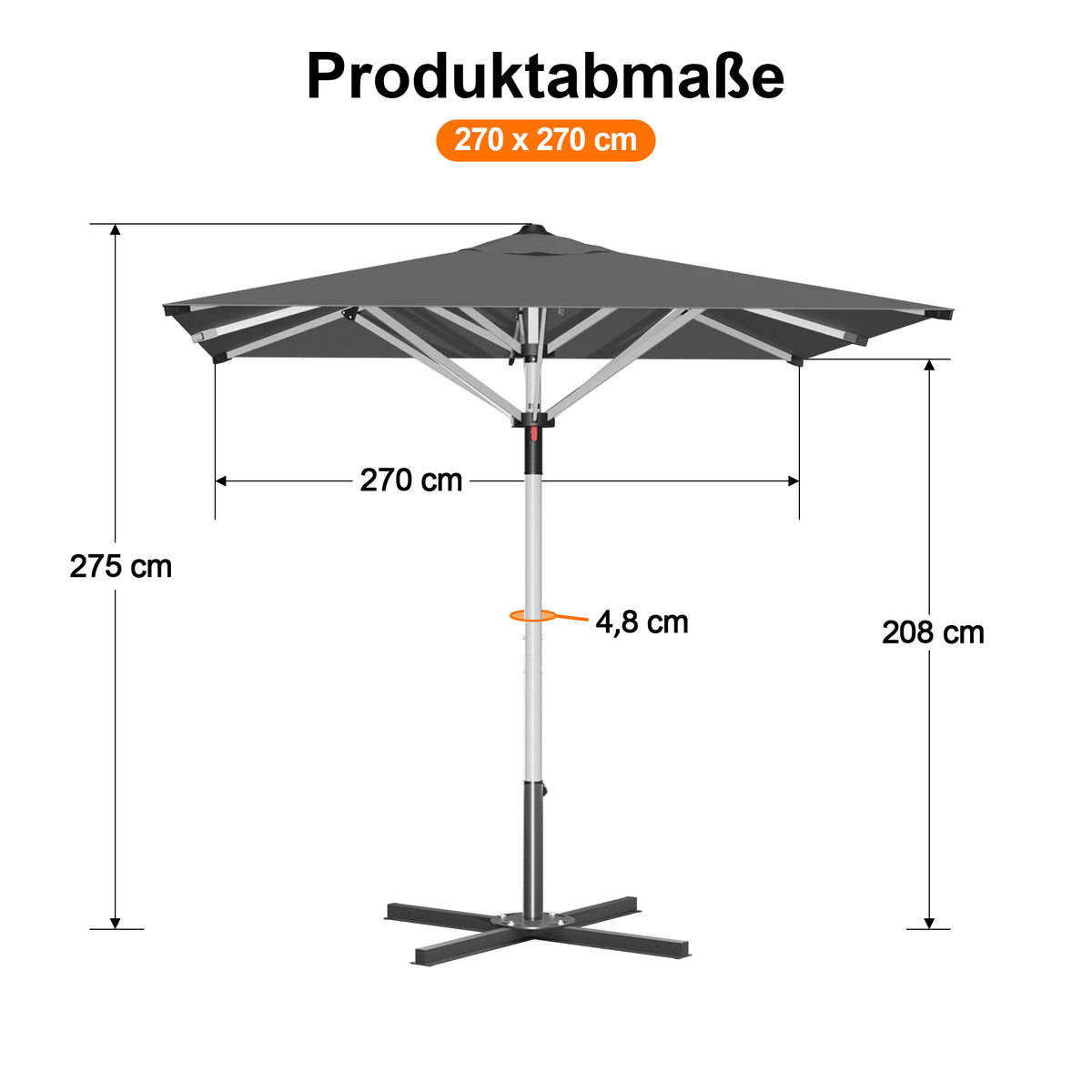 Patioslife Sonnenschirm – quadratisch & rund | Robuster Aluminiummast, doppelt belüftetes Schirmdach | 2,7 m, 3 m & 3,35 m