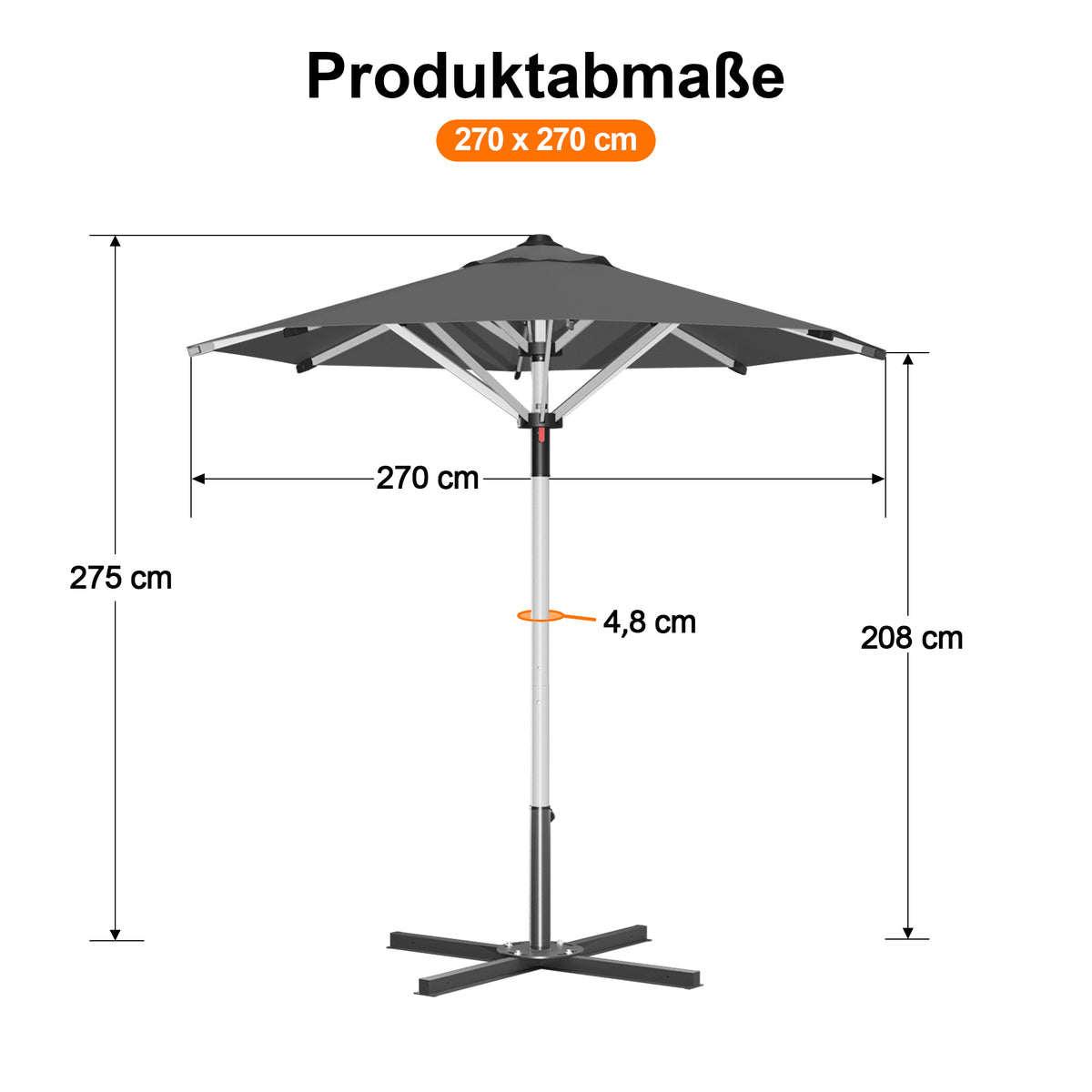 Patioslife Sonnenschirm – quadratisch & rund | Robuster Aluminiummast, doppelt belüftetes Schirmdach | 2,7 m, 3 m & 3,35 m