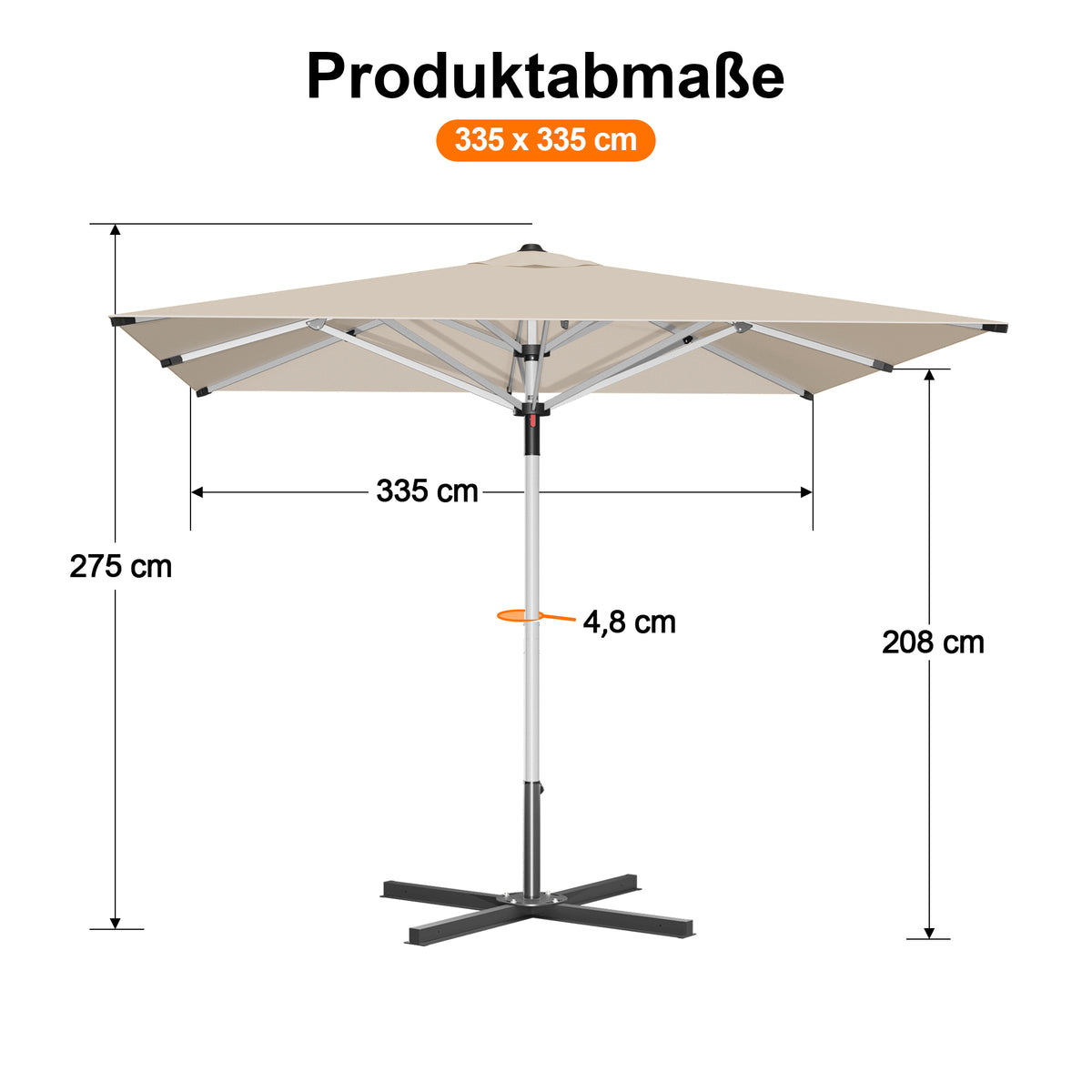 Patioslife Sonnenschirm – quadratisch & rund | Robuster Aluminiummast, doppelt belüftetes Schirmdach | 2,7 m, 3 m & 3,35 m