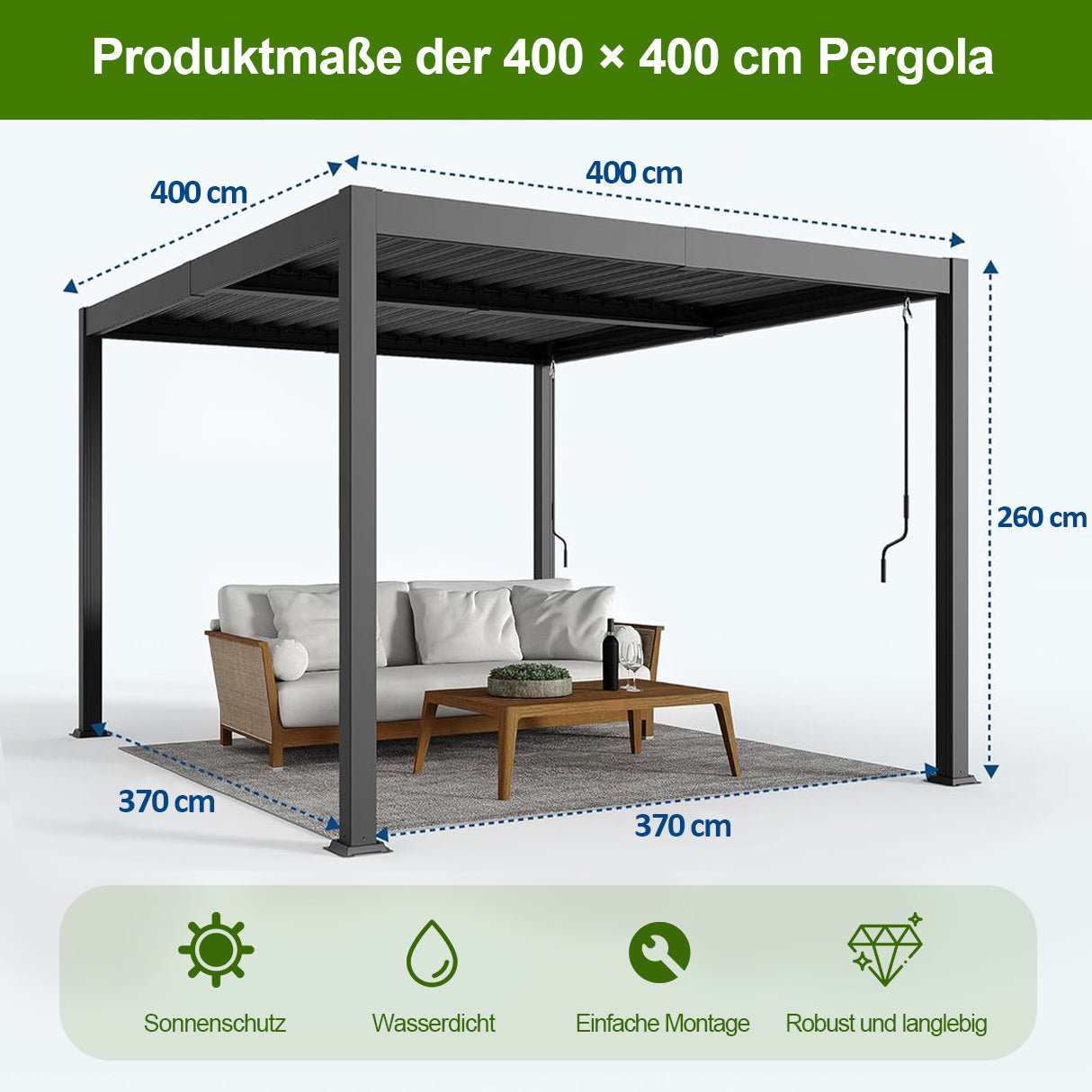 Patioslife Atlantic™ Aluminium-Lamellenpergola – freistehende Pergola mit verstellbarem Lamellendach