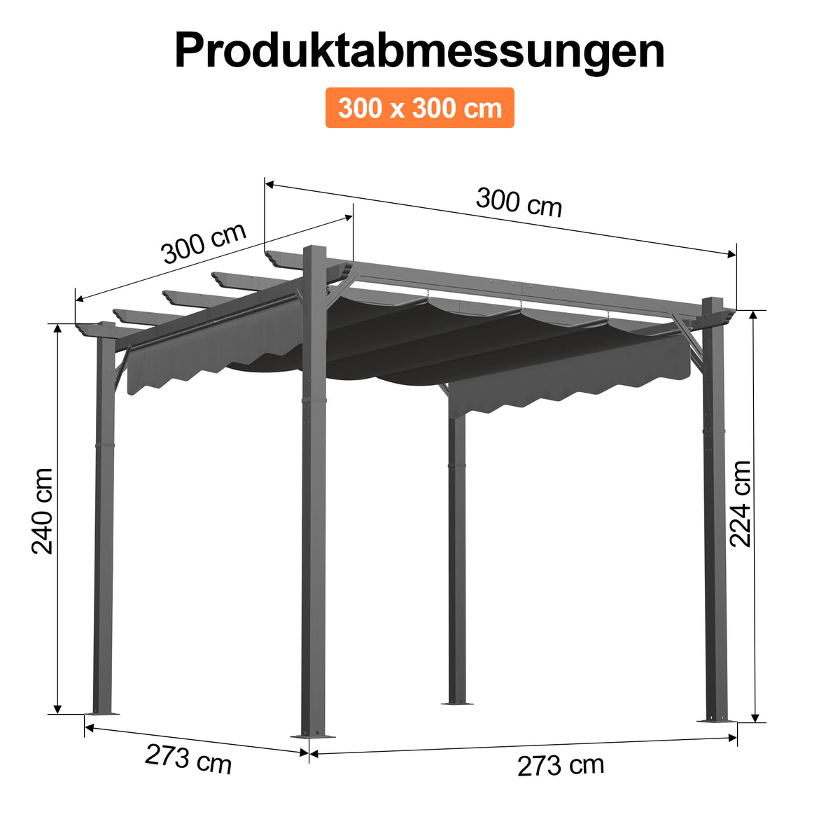 Patioslife Atlantic Pergola mit verstellbarem Sonnendach – Robuste Terrassenüberdachung für Garten und Terrasse