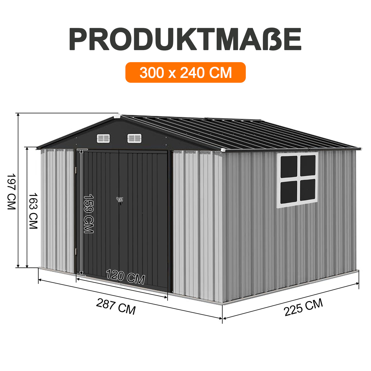 Patioslife YardVault Pro Gerätehaus Metall mit Fenster und abschließbarer Tür – aus verzinktem Stahl, rostgeschützt, extra stabil