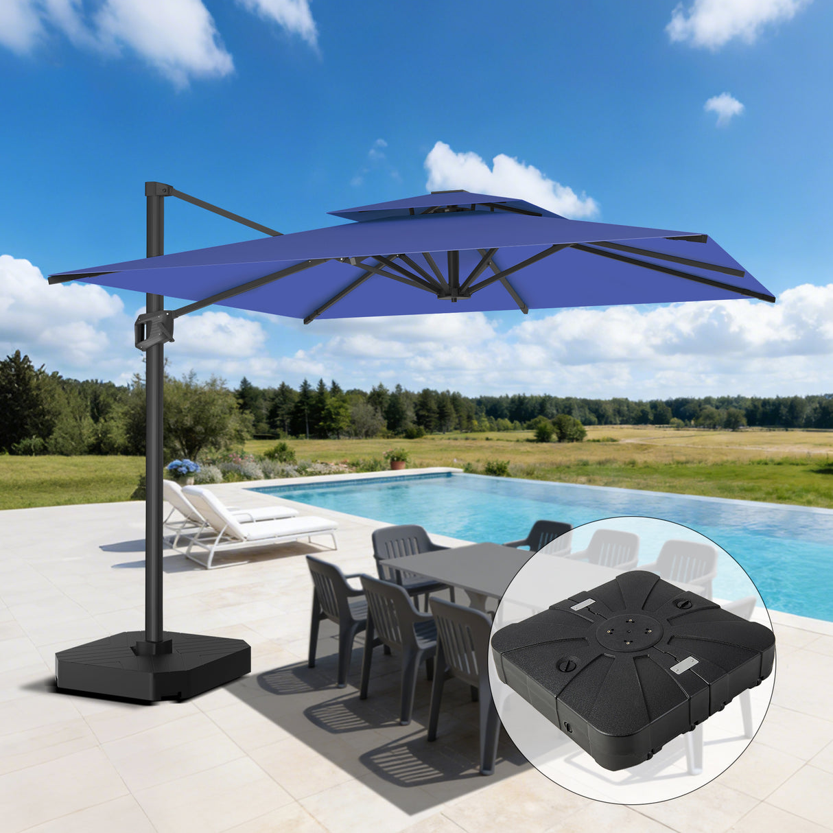 Patioslife Aegis Pro Ampelschirm -moderner Sonnenschirm mit Kreuzfuß und verstärktem