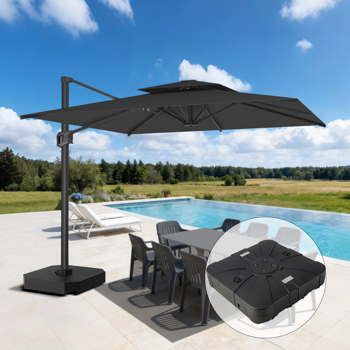 Patioslife Aegis Pro Ampelschirm -moderner Sonnenschirm mit Kreuzfuß und verstärktem