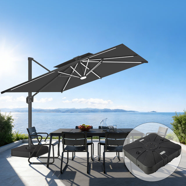 Patioslife Aegis Premium Ampelschirm mit integrierter LED-Beleuchtung, Fiberglasstreben, pulverbeschichtetem Aluminiumgestell und Schutzhülle