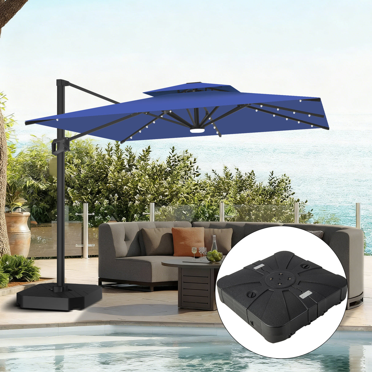 Patioslife Aegis Pro Ampelschirm mit LED-Beleuchtung – verstärkte, pulverbeschichtete Aluminiumkonstruktion für Garten und Terrasse