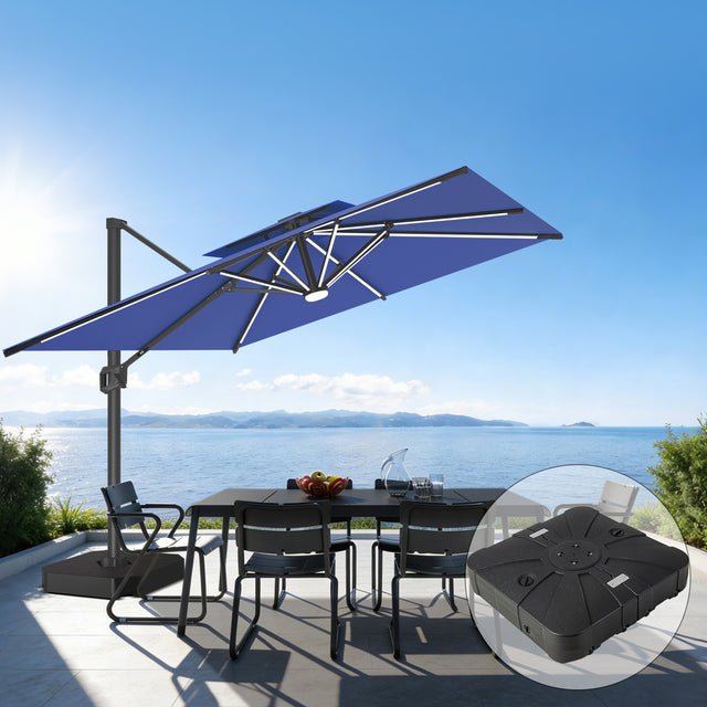Patioslife Aegis Premium Ampelschirm mit integrierter LED-Beleuchtung, Fiberglasstreben, pulverbeschichtetem Aluminiumgestell und Schutzhülle
