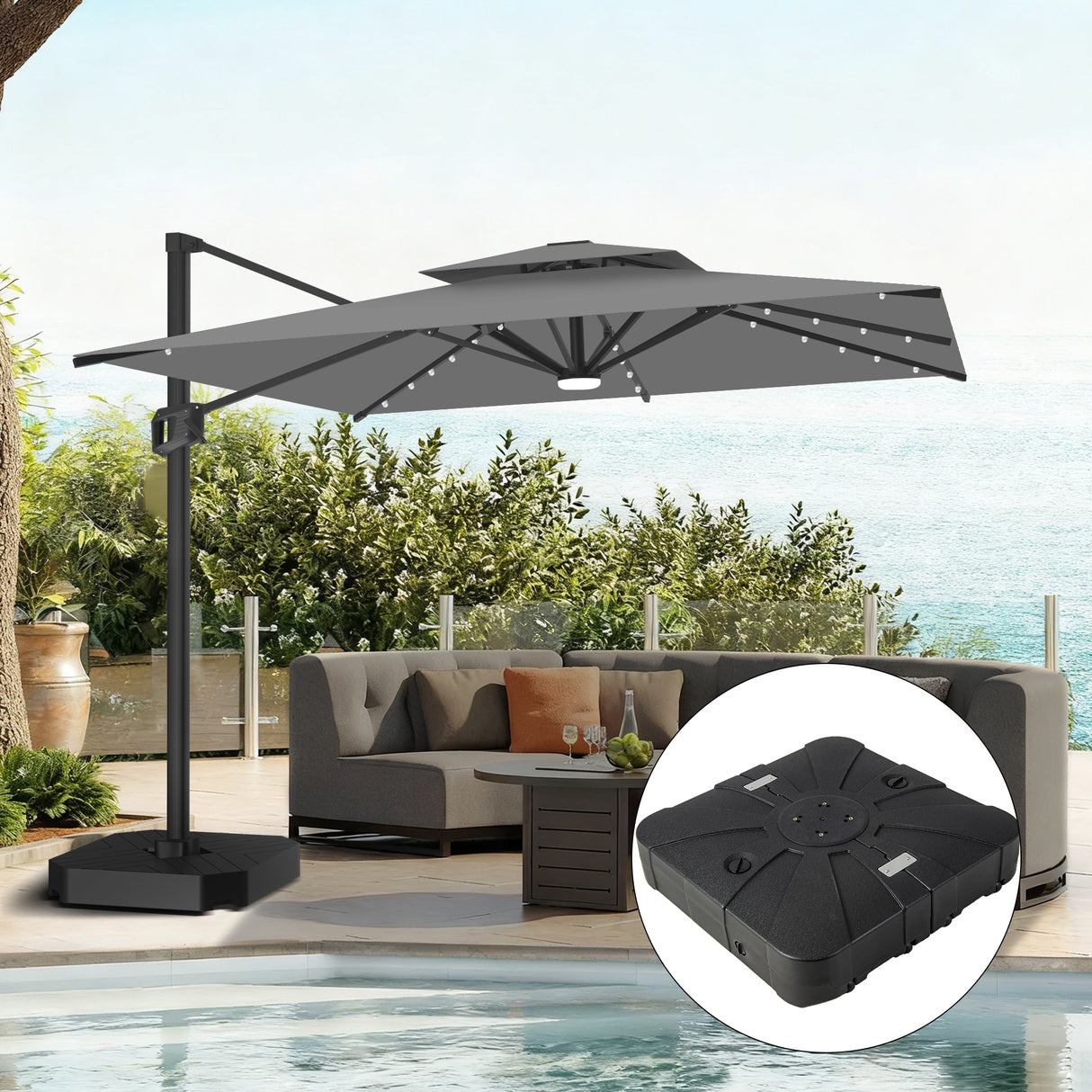 Patioslife Aegis Pro Ampelschirm mit LED-Beleuchtung – verstärkte, pulverbeschichtete Aluminiumkonstruktion für Garten und Terrasse