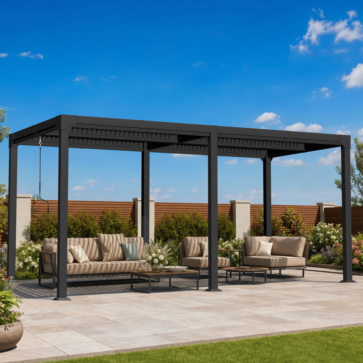 Patioslife Atlantic Aluminium-Lamellenpergola – freistehende Pergola mit verstellbarem Lamellendach