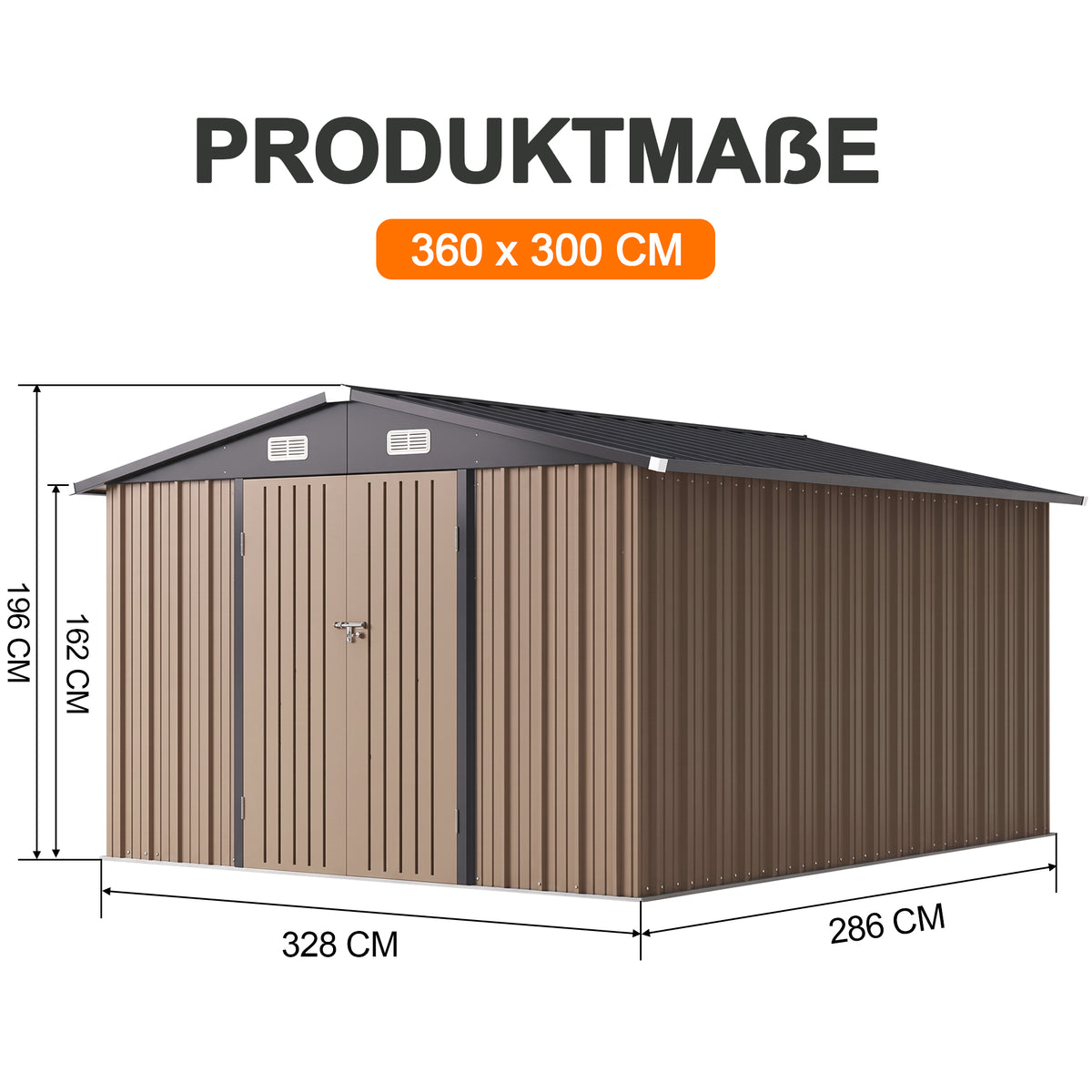 Patioslife Metallgerätehaus mit Satteldach aus verzinktem Stahlblech – wetterfester Geräteschuppen für Gartengeräte