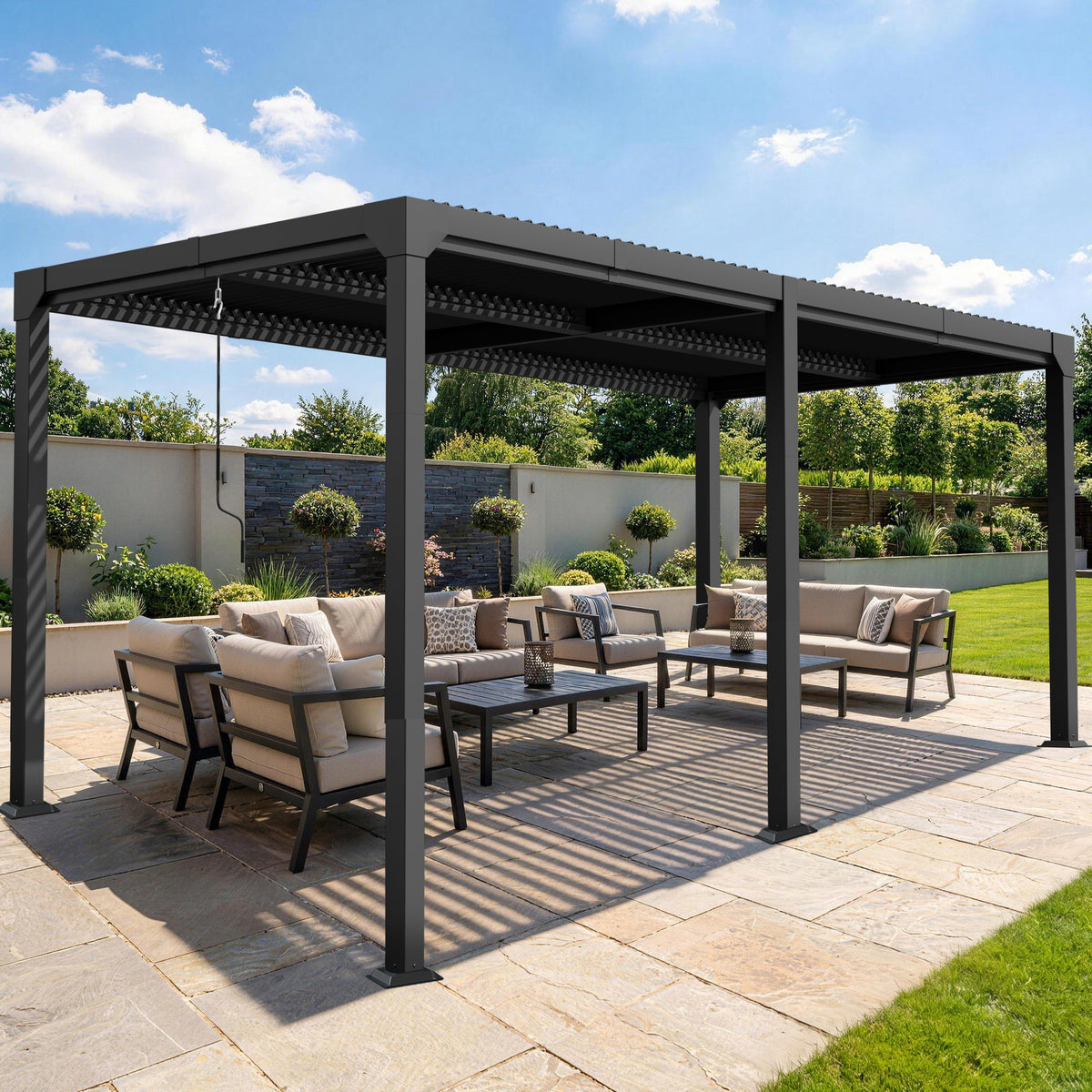 Patioslife Atlantic Aluminium-Lamellenpergola – freistehende Pergola mit verstellbarem Lamellendach