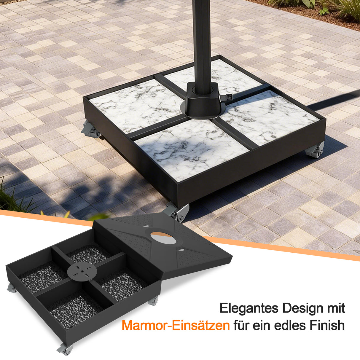Patioslife robuster Cantilever-Parasolfuß mit Rollen bis 400 kg, dekorative modulare Rollstandards, kompatibel mit der Aegis-Serie und den meisten Offset-Parasolen, ideal für Terrasse, Garten, Rasen und Poolbereich