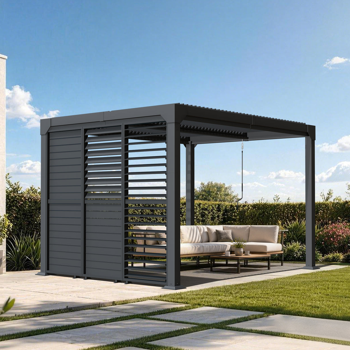 Patioslife Atlantic Series Pergola-Seitenwand aus Aluminium mit verstellbaren Lamellen – Sicht-, Sonnen- und Windschutz