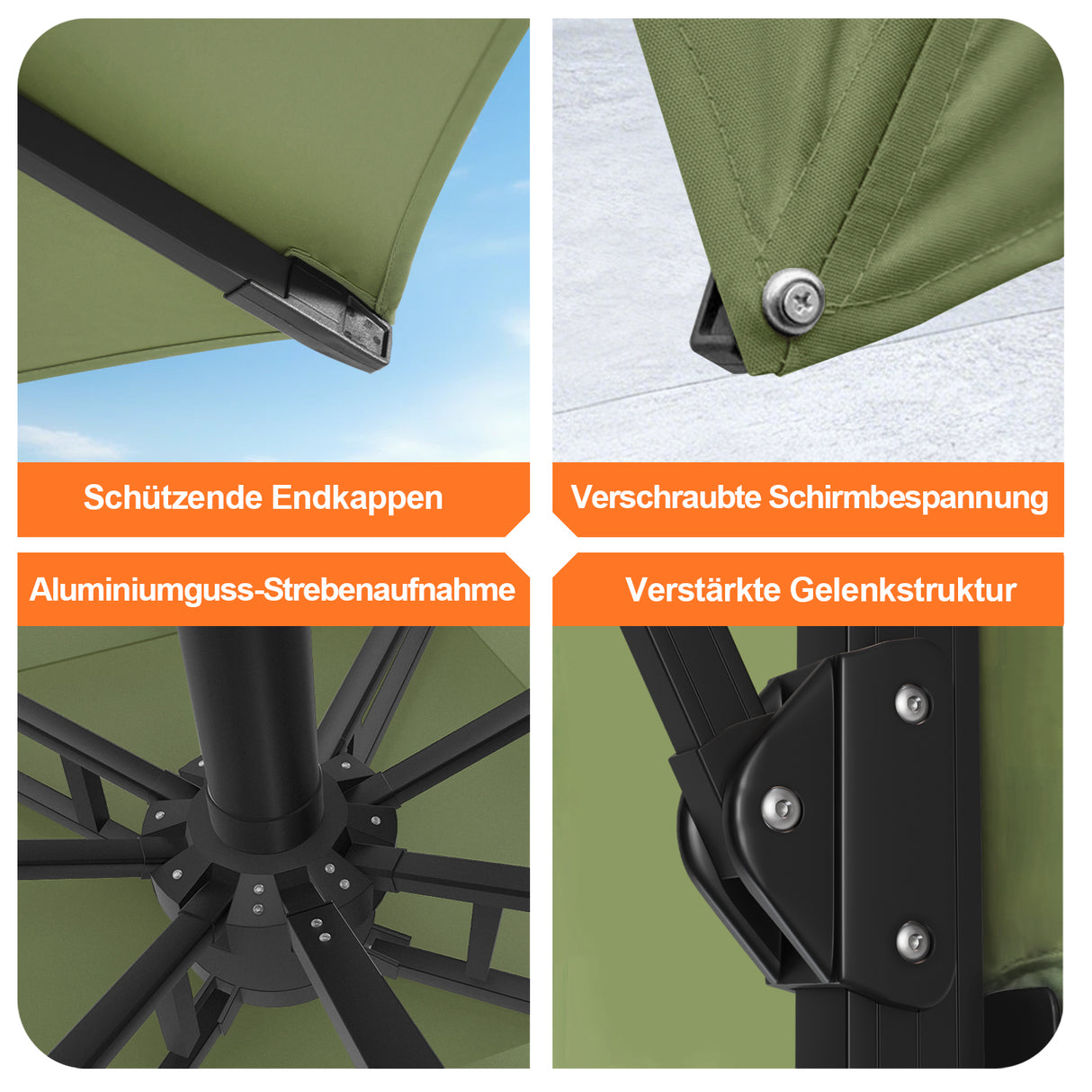 Patioslife Aegis Pro Ampelschirm -moderner Sonnenschirm mit Kreuzfuß und verstärktem Aluminiumgestell für Garten und Terrasse.