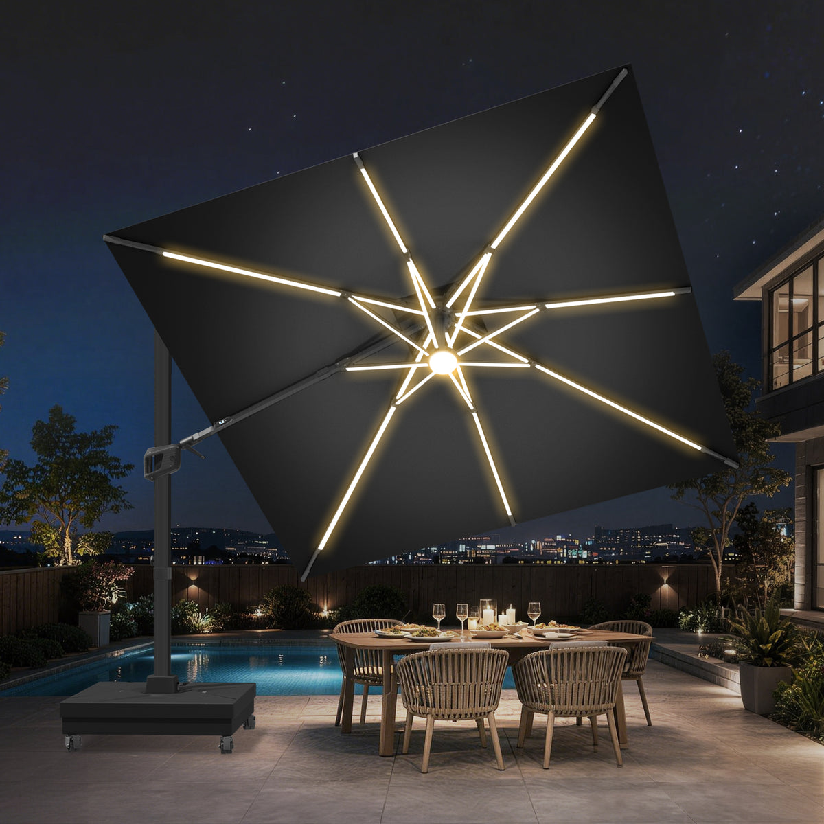Patioslife Aegis Signature Drehbarer Ampelschirm mit verstellbarem Neigungswinkel | Großer Sonnenschirm für Garten, Terrasse & Poolbereich | Inkl. Premium-Schutzhülle
