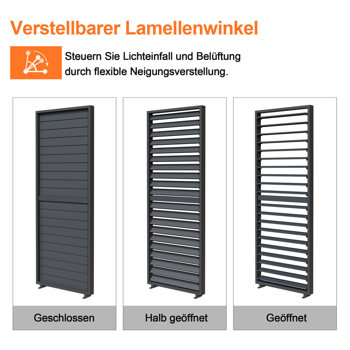 Patioslife Atlantic Series Pergola-Seitenwand aus Aluminium mit verstellbaren Lamellen – Sicht-, Sonnen- und Windschutz