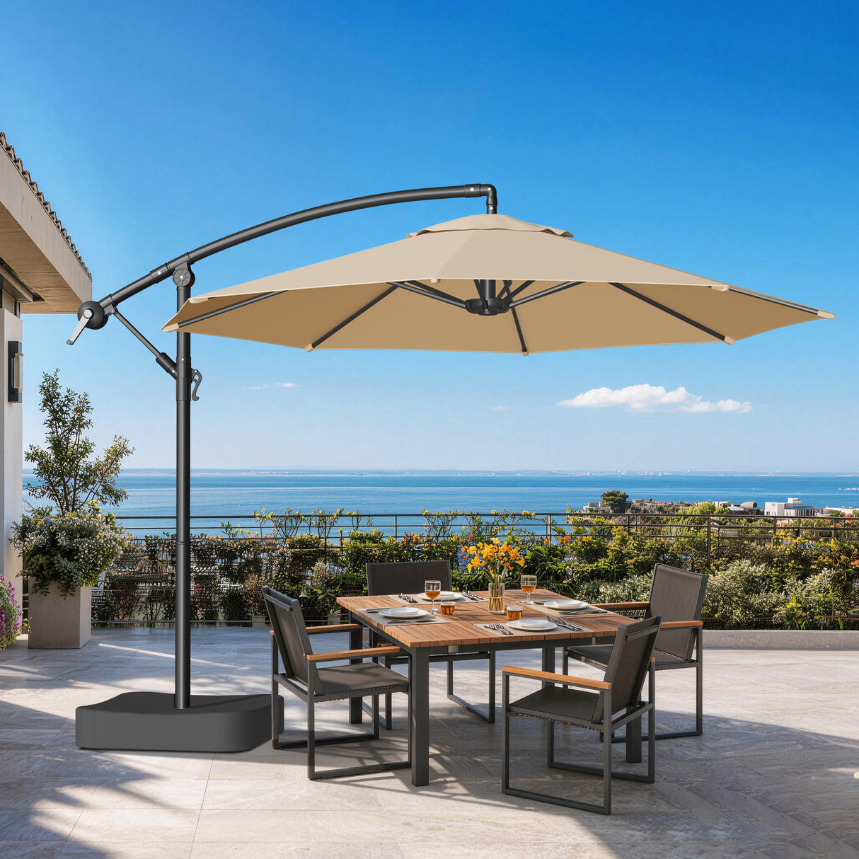 Patioslife Ampelschirm 3,0 m mit Standfuß – Stabiler Premium-Sonnenschirm für Terrasse, Garten & Lounge
