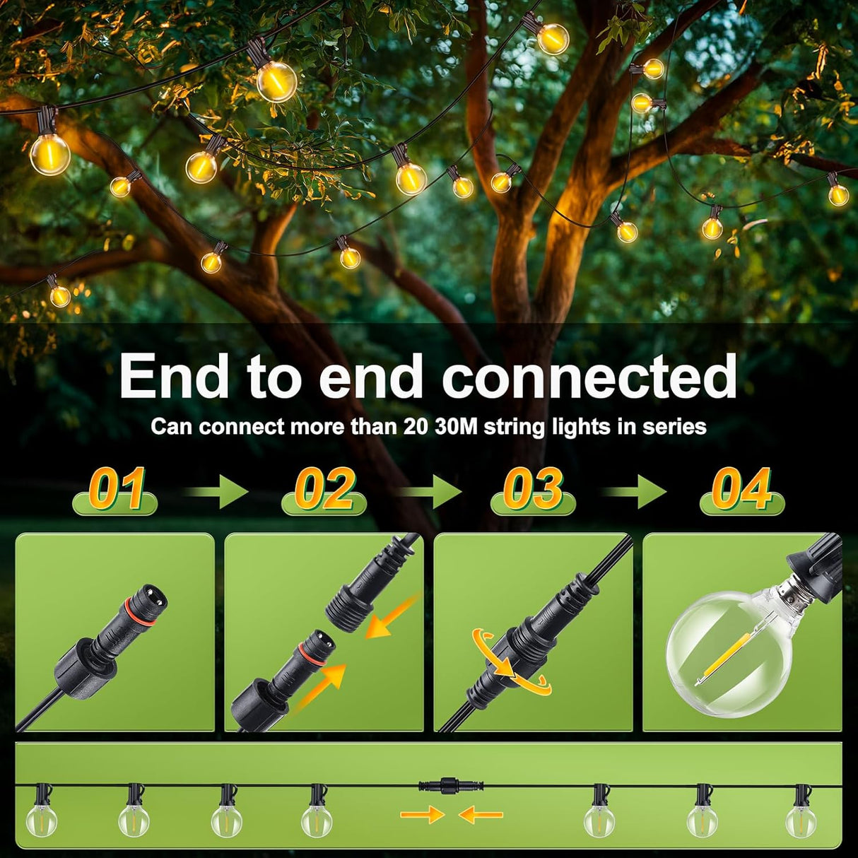 Patioslife™ | 30m Outdoor-Lichterkette – 1 Packung, wasserdicht & bruchfest, 2700K warmweiß für Partys, Garten & Terrasse