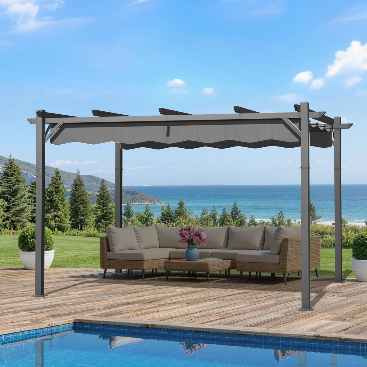 Patioslife Atlantic Pergola mit verstellbarem Sonnendach – Robuste Terrassenüberdachung für Garten und Terrasse