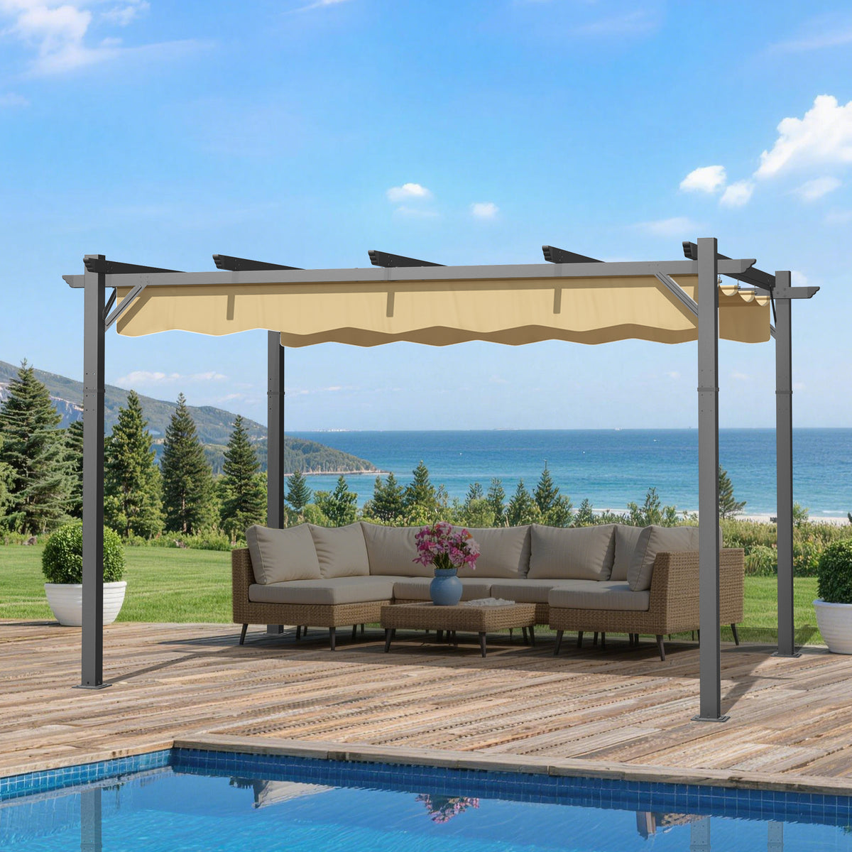 Patioslife Atlantic Pergola mit verstellbarem Sonnendach – Robuste Terrassenüberdachung für Garten und Terrasse